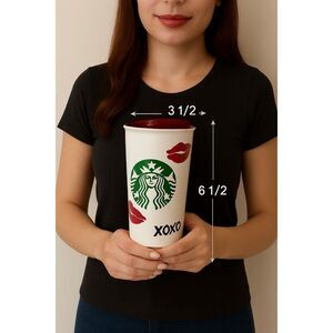 12 oz Starbucks 2015 Valentine's Day Ceramic Travel Mug Cup Tall Hugs & Kisses